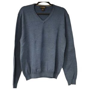 Brooks Brothers Men's sz XL Extra Fine Merino Wool Blue V-Neck Pullover Sweater